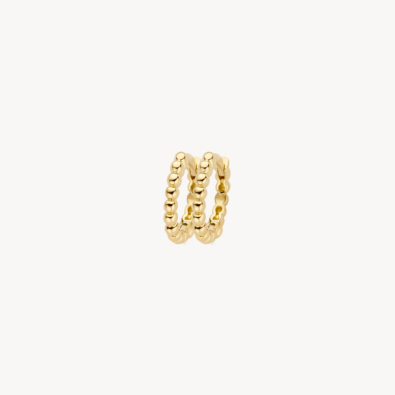 Anneaux d'oreilles en or 14k avec détails sphériques et design à double rangée.