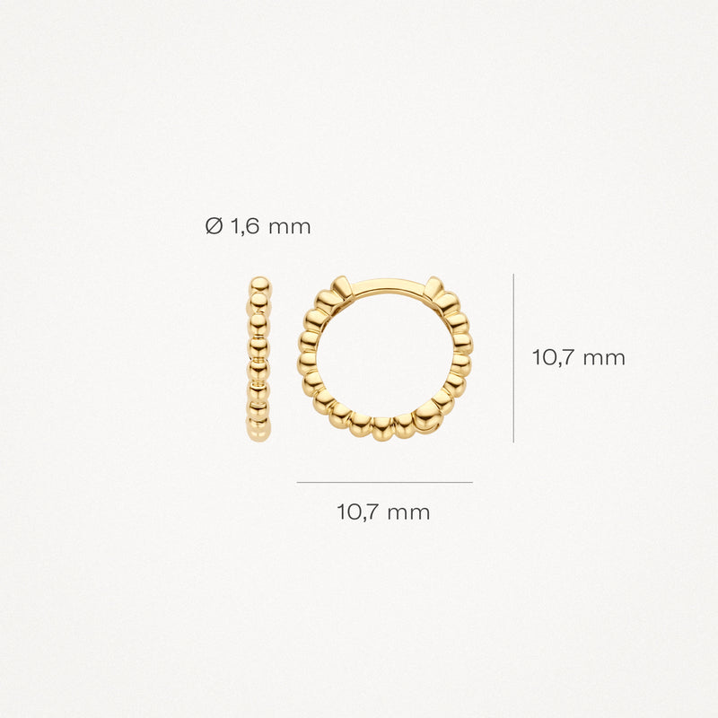 Oorringen van 14k geelgoud met bolvormige schakels en diameter van 10,7 mm.