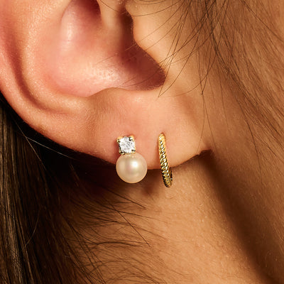 Oorknopjes Parel en Zirkonia 14k goud