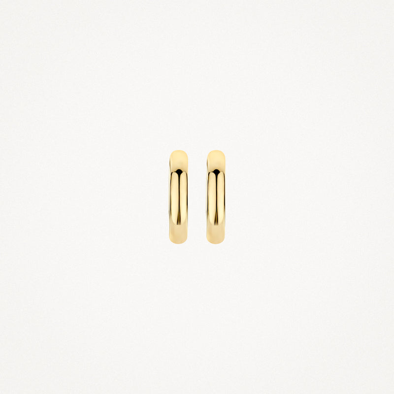 14k geelgouden oorringen met glanzende, afgeronde rechthoekige vorm.