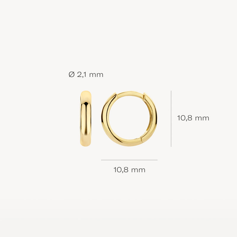 Oorringen van 14k geelgoud met glanzende afwerking, 10,8 mm diameter en 2,1 mm breedte.