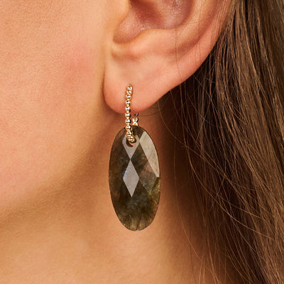 14ct Gold Beaded Oval Hoop Earrings