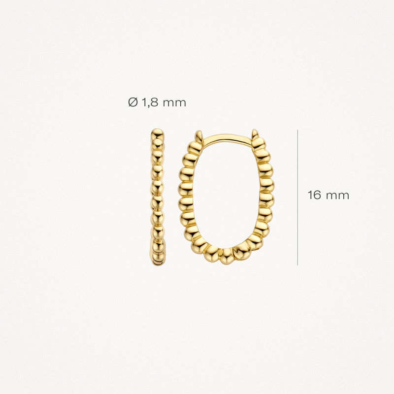 Anneaux d'oreilles en or jaune 14k avec des boules rondes et une hauteur de 16 mm.