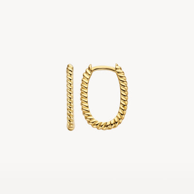 Ovale oorringen van 14k goud met gedraaide bicolor gouddraad textuur.
