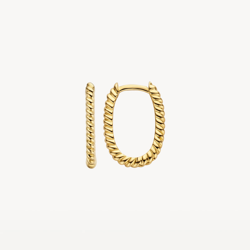 Ovale oorringen van 14k goud met gedraaide bicolor gouddraad textuur.