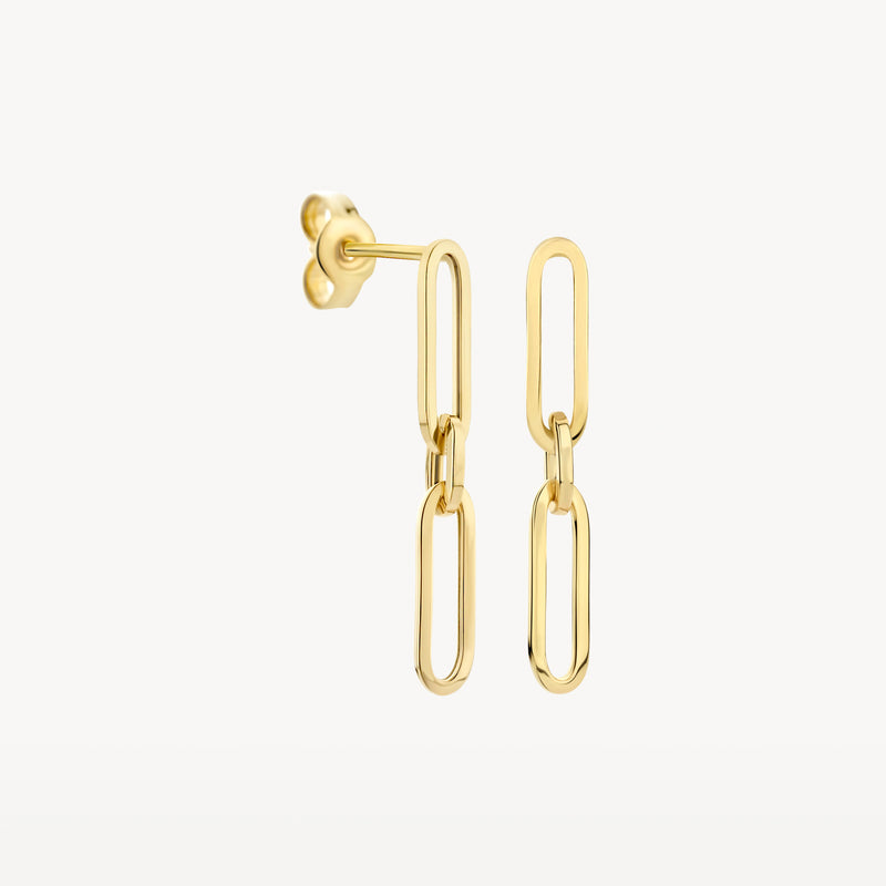 14k geelgouden oorbellen met grove schakels en steker sluiting.