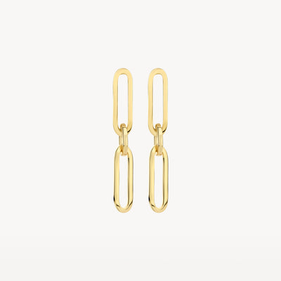 Boucles d'oreilles à gros maillons en or jaune 14k avec des anneaux à double chaîne.
