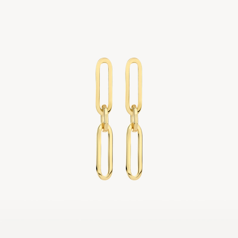 Boucles d'oreilles à gros maillons en or jaune 14k avec des anneaux à double chaîne.