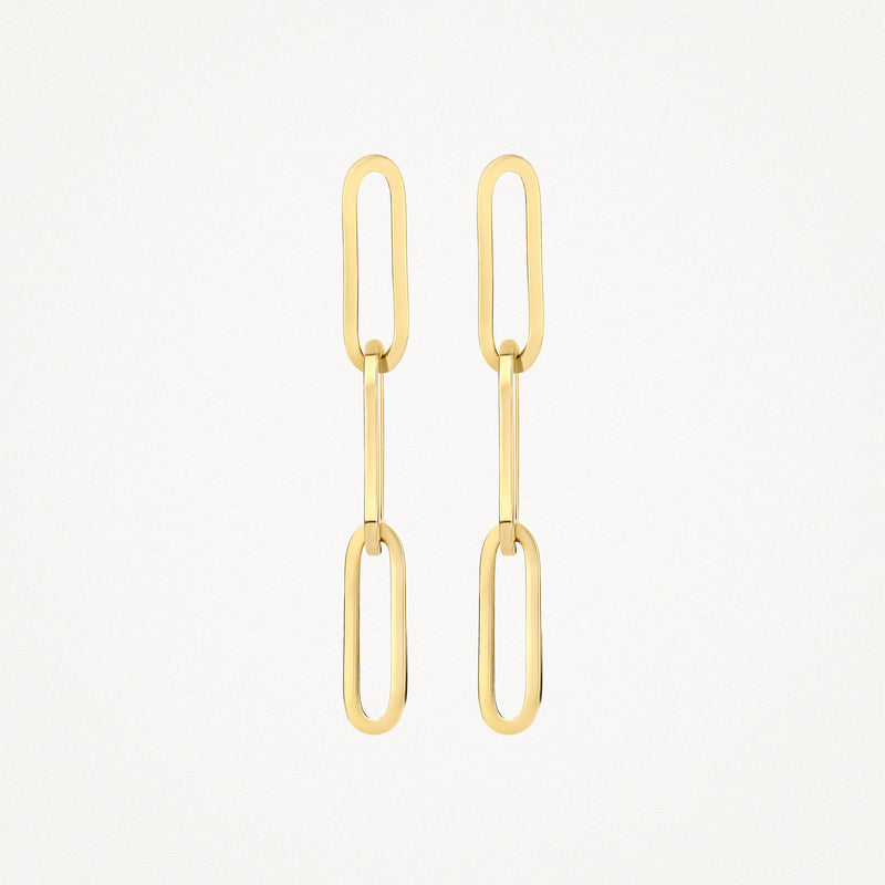Oorbellen met grove schakels van 14k geel goud, langwerpig design, bicolor gouden look.