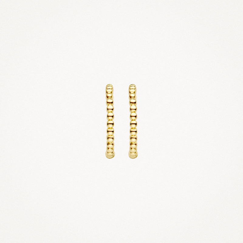 Oorringen van 14k geelgoud met bolletjespatroon en rechte vorm.
