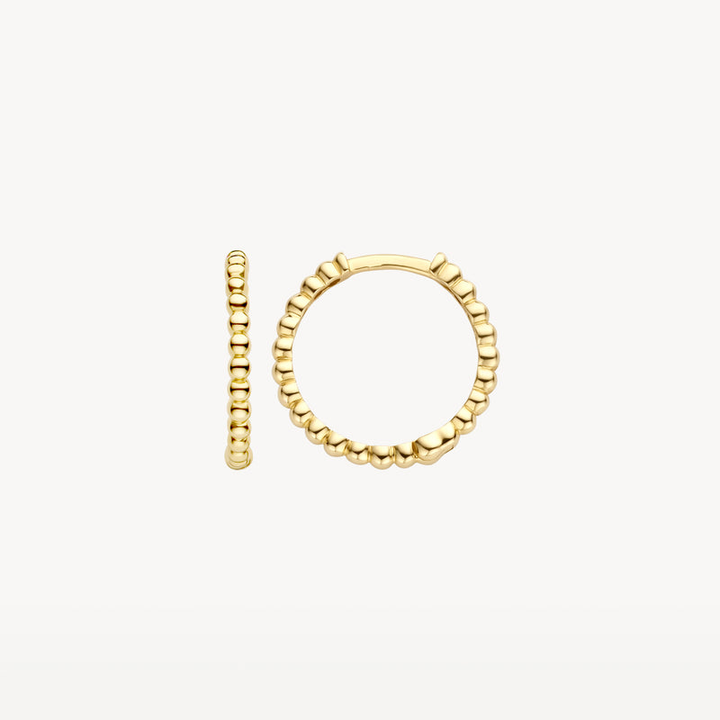 Oorringen van 14k geelgoud met bolvormige schakels, glanzend afgewerkt.