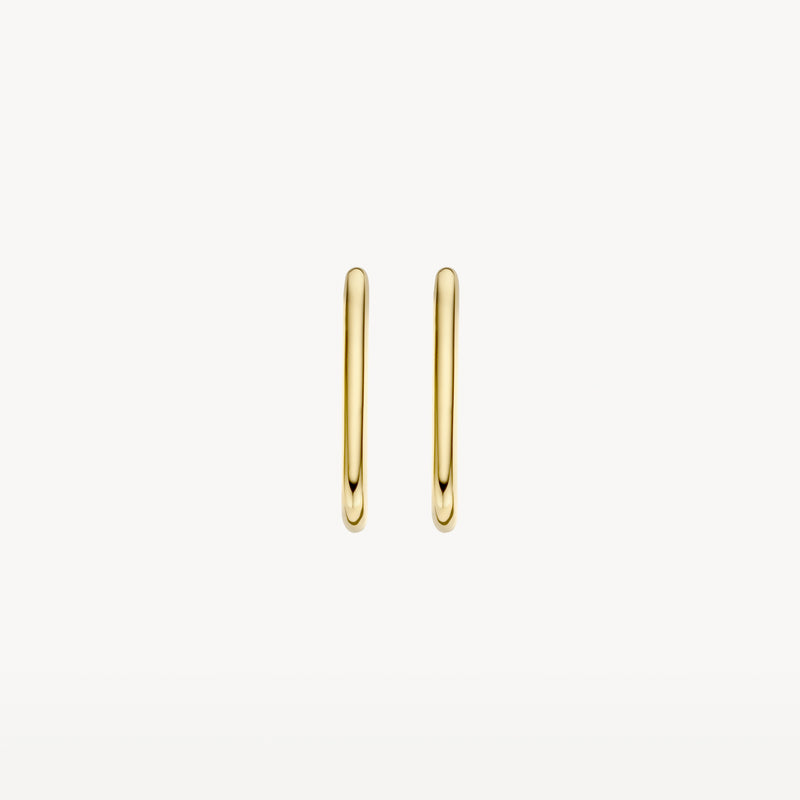 Slanke oorringen in 14k geelgoud met glanzende afwerking.