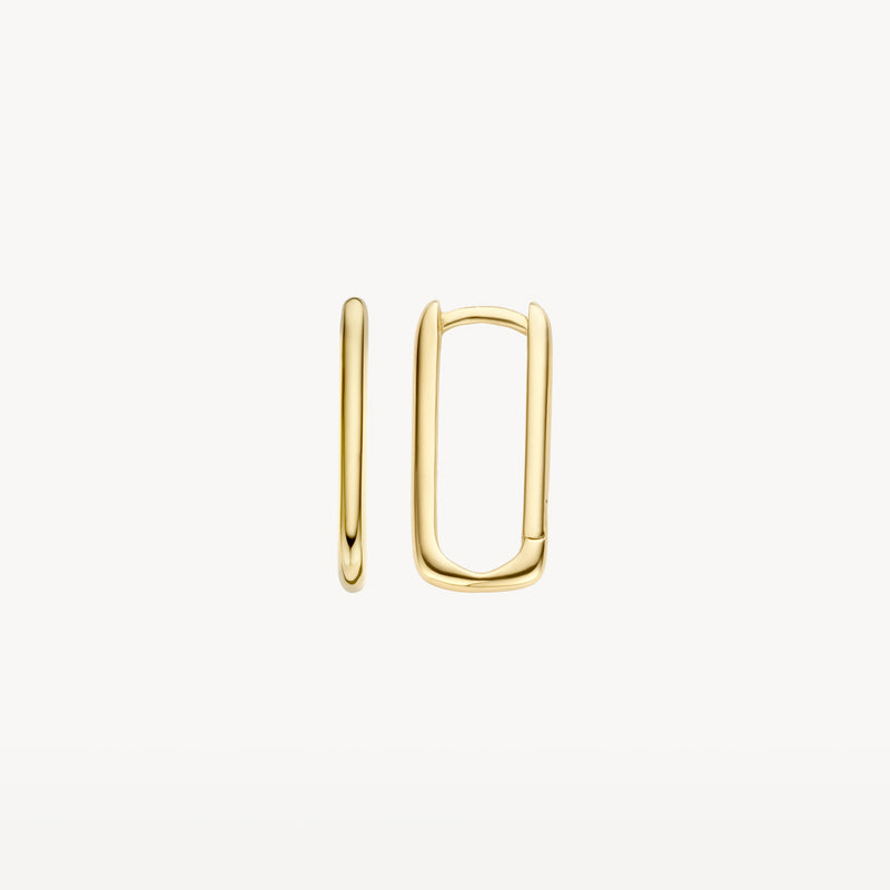 Oorringen van 14k geel goud met slanke, rechthoekige vorm.