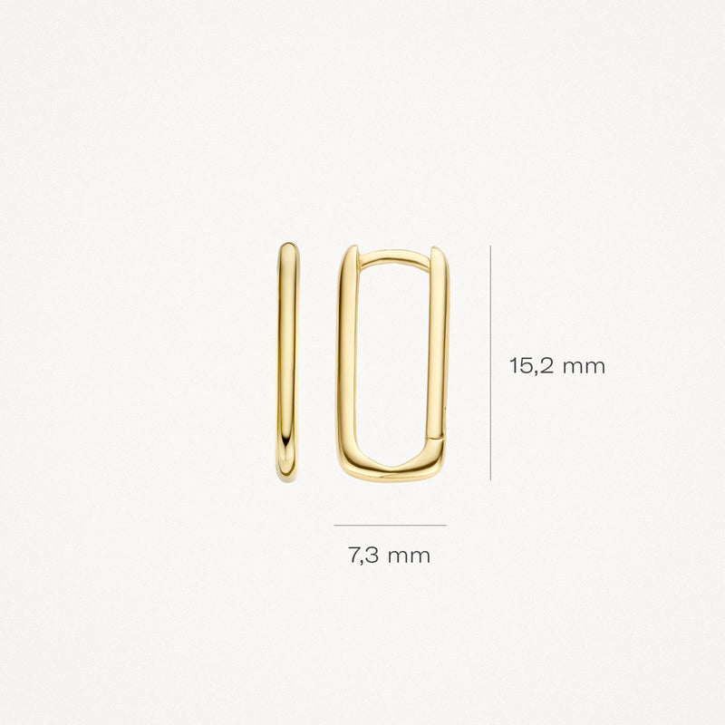 Slanke oorringen van 14k geel goud met een rechthoekig ontwerp van 15,2 mm hoogte.