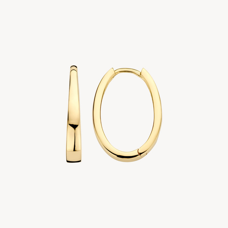 Ovale oorbellen van 14k geelgoud met een glad, gepolijst oppervlak.