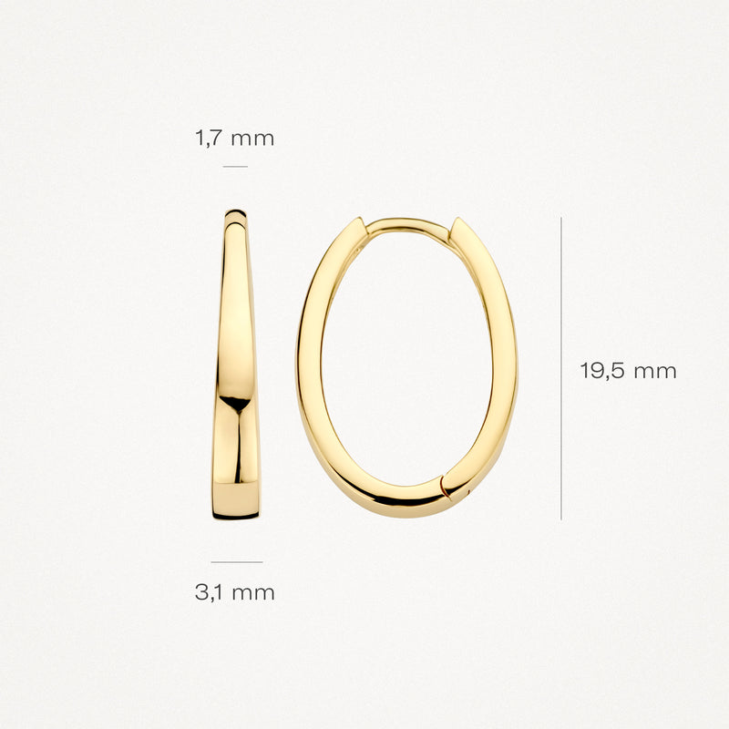 Oorringen van 14k geelgoud met glad oppervlak, 19,5 mm lang en 3,1 mm breed.