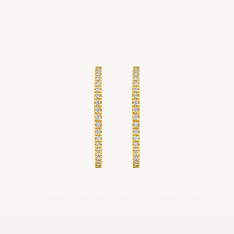 14k geelgouden oorringen met rijen kleine zirkonia's voor subtiele glans.
