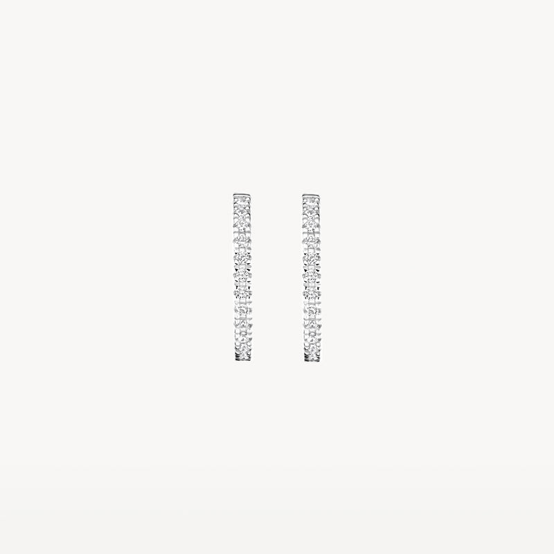 Oorringen van 14k wit goud met verticale rij zirkonia's in rechthoekig design.