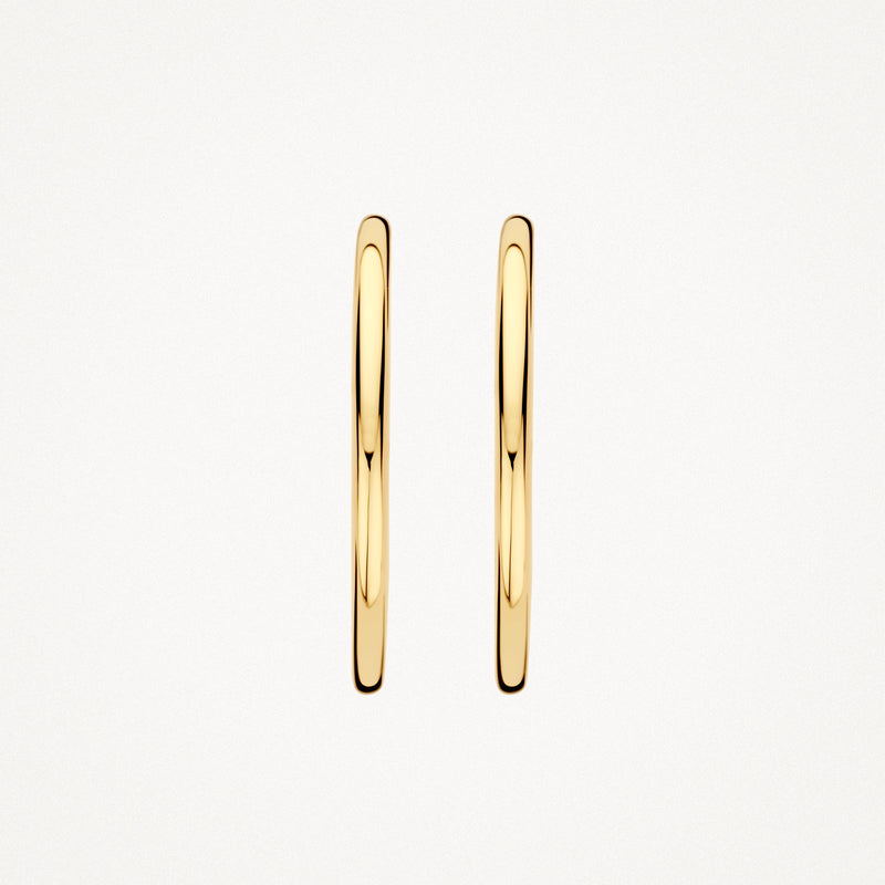 Ohrringe aus 585er Gelbgold mit schmalem, glattem Design und zweifarbigen Golddetails.