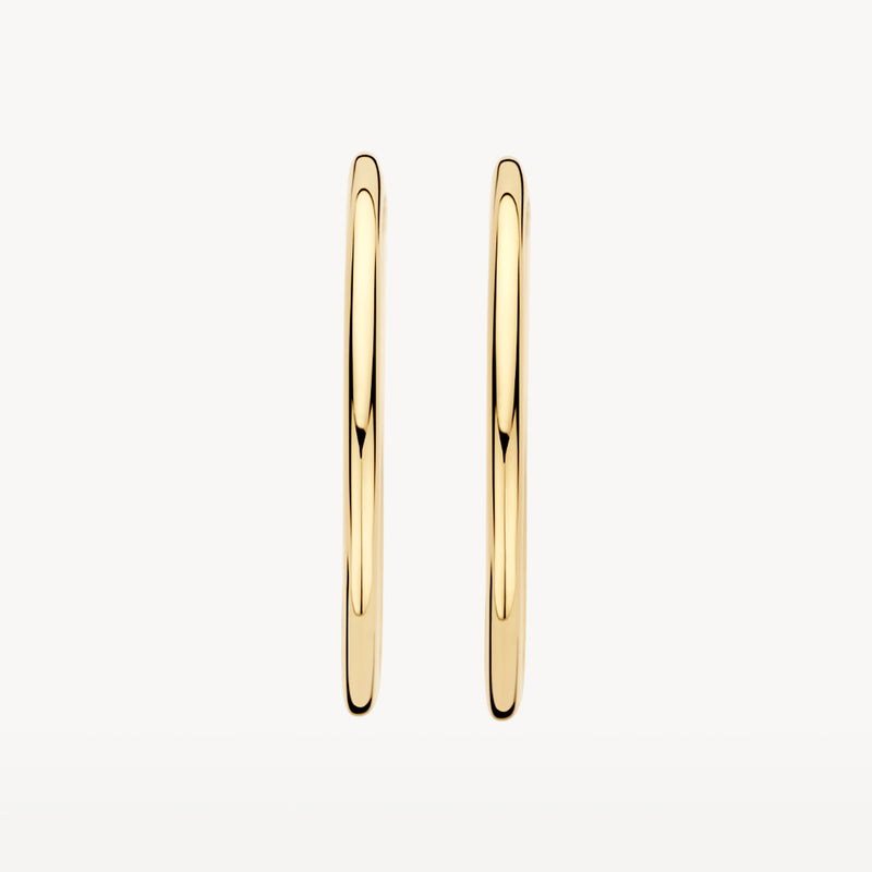 Slanke oorringen in glanzend 14k geel goud, minimalistisch design.
