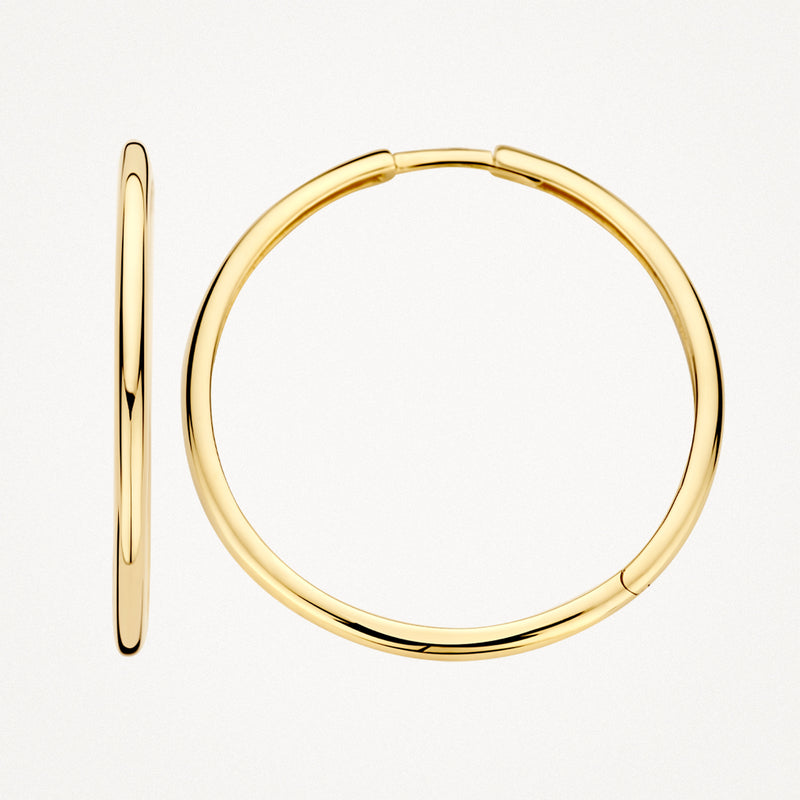 Ronde oorringen van 14k geelgoud met gladde gepolijste afwerking.