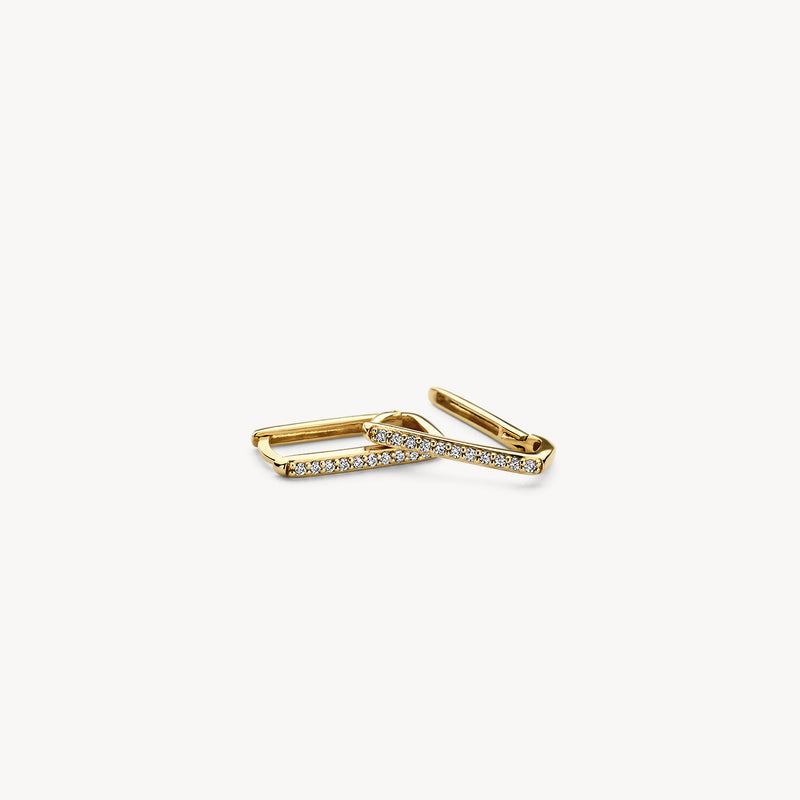 Ohrringe aus 585er Gelbgold mit einer Reihe Zirkonia in rechteckiger Form.