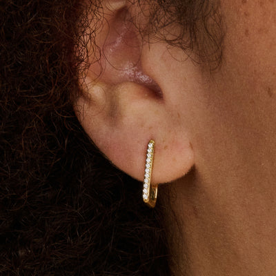 Oorringen rechthoekig 14.5 mm met zirkonia 14k goud