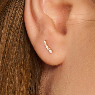 14ct Gold Curved Zirconia Ear Climber Earrings