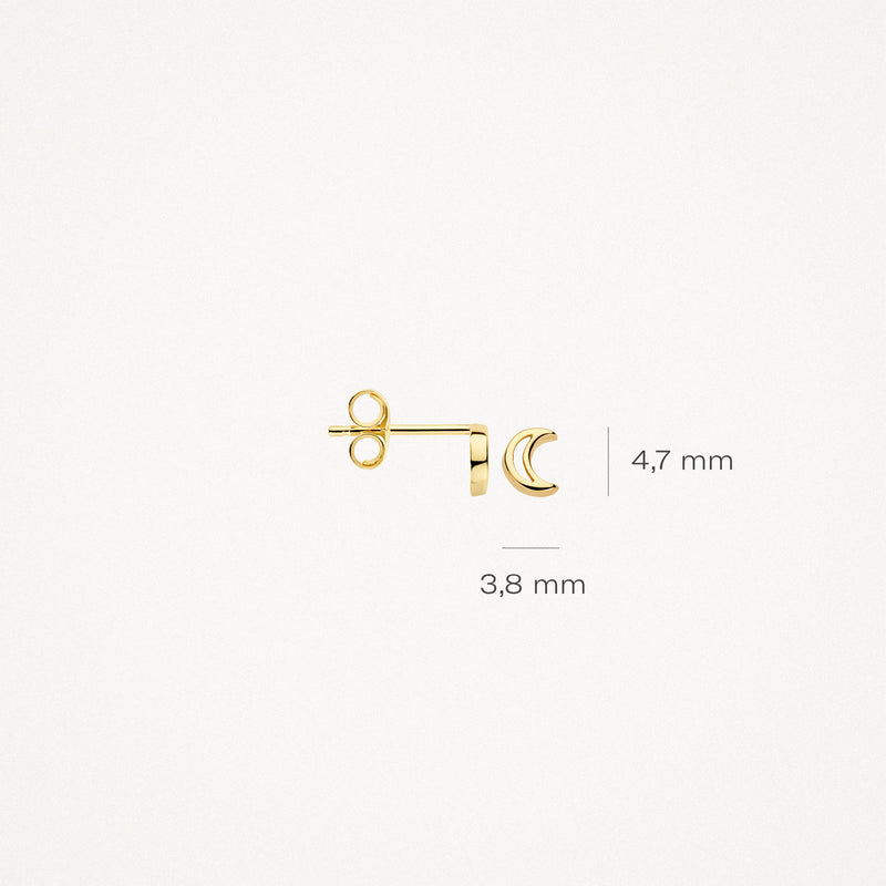 Oorknopjes van 14k geelgoud met halve maankrans, 4,7 mm breed en 3,8 mm hoog.