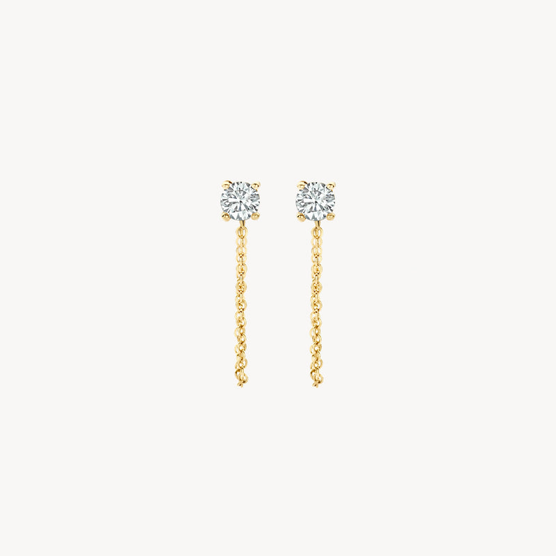 Puces d'oreilles en or jaune 14k avec des zircones étincelantes et des maillons fins.