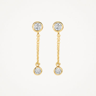 14k geelgouden oorknoppen met fijne schakels en fonkelende zirkonia's.