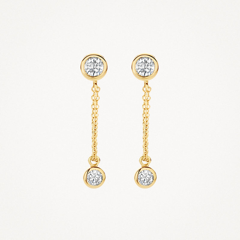 14k geelgouden oorknoppen met fijne schakels en fonkelende zirkonia's.