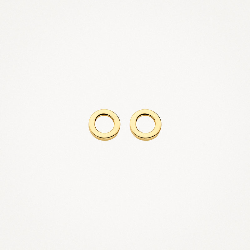 Oorknoppen van 14k geelgoud met gladde ronde vorm en open cirkel ontwerp.