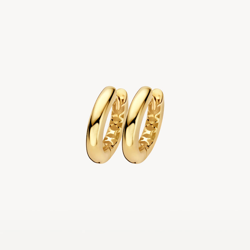 14k geelgouden oorringen met glanzende afwerking en ronde vorm.