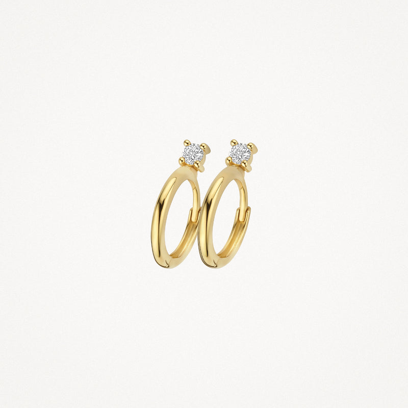 Zweifarbige Ohrringe aus 585er Gold mit rundem Zirkonia an der Spitze.