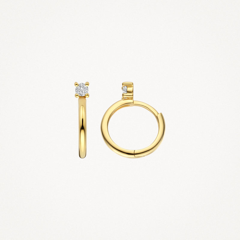Ohrringe aus 585er Gold mit rundem Zirkonia auf der Vorderseite.