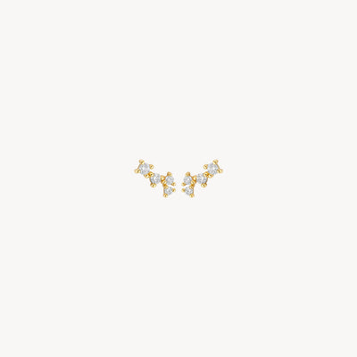Bicolor gold ear studs with three white zirconias in 14k White gold.