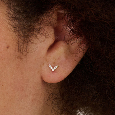14ct Gold V-shape Zirconia Stud Earrings