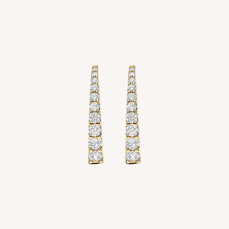 Anneaux d'oreilles en or 14k avec rangée de Zircone étincelante, design étroit.