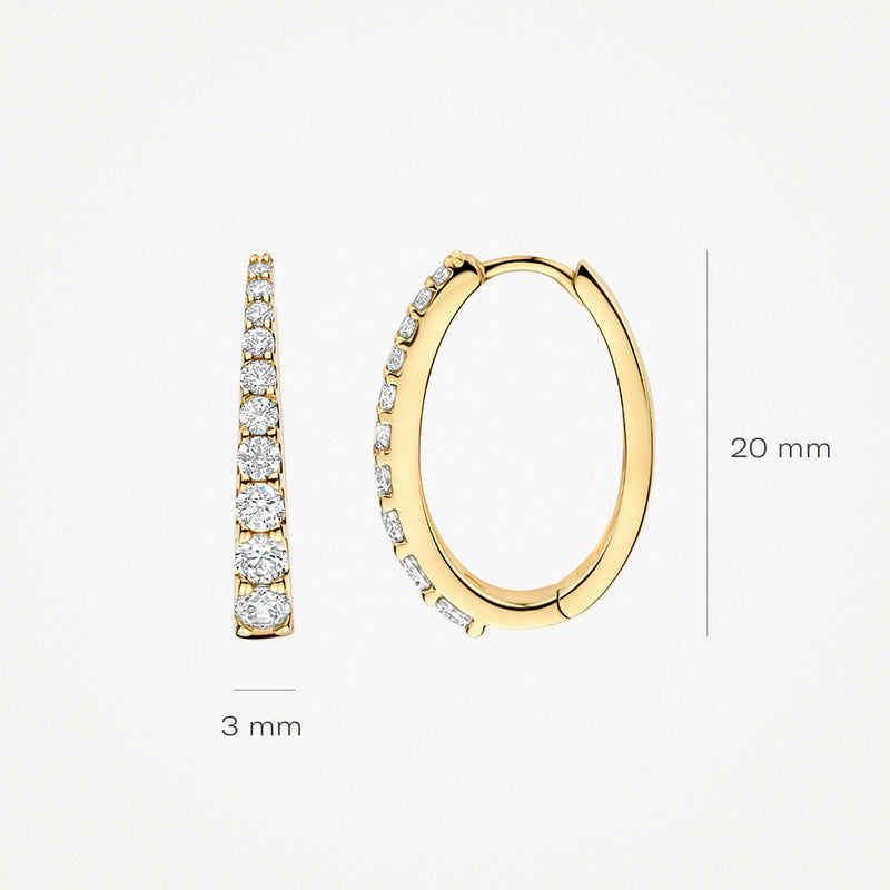 Anneaux d'oreilles en or 14k avec rangée de Zircone, 20 mm de long et 3 mm de large.