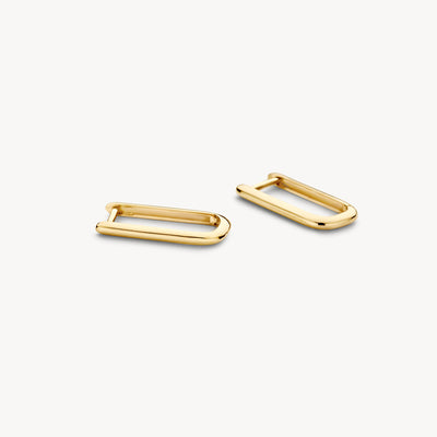 Earrings in 14k gold with square, slightly rounded shape and shiny finish.