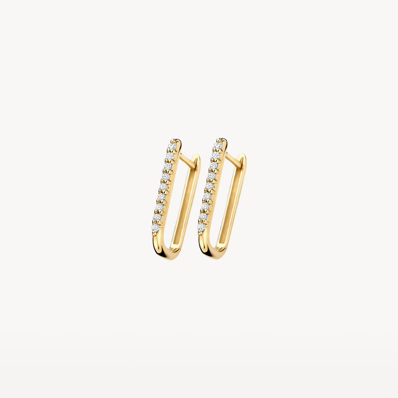 Anneaux d'oreilles en or 14k avec rangée de Zircone sur le devant, surface brillante.