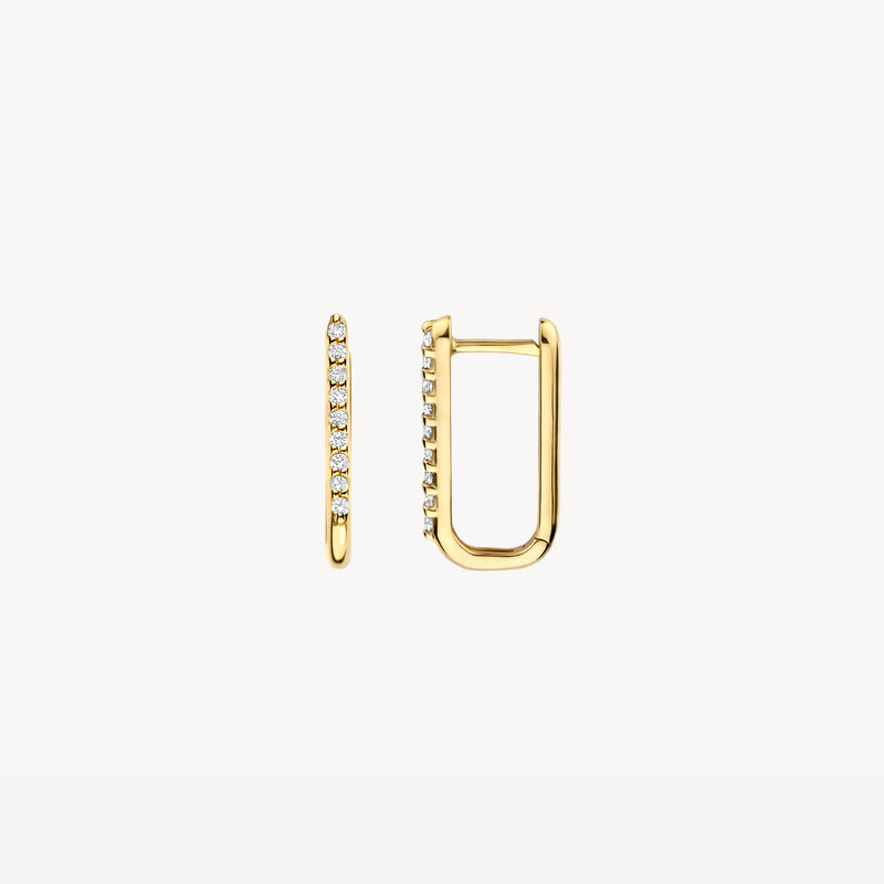 Anneaux d'oreilles d'or 14k rectangulaires avec rangée de Zircone à l'avant.