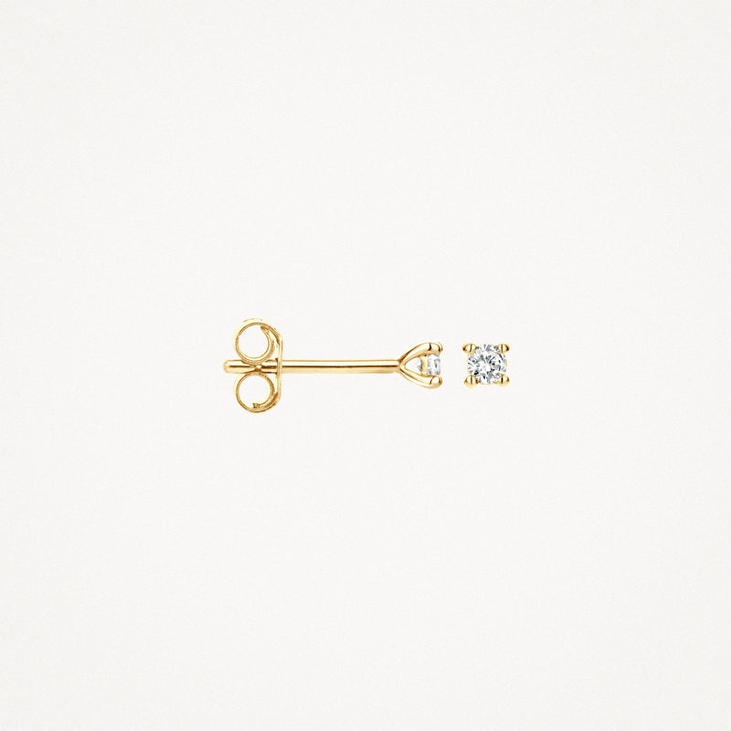 14k geel goud oorknop met briljant geslepen diamant en stevige sluiting.