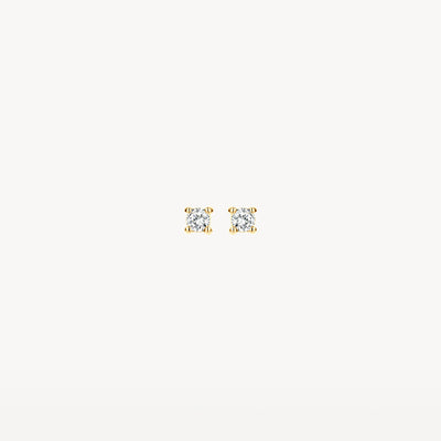 14k geel goud oorknoppen met kleine fonkelende diamanten.