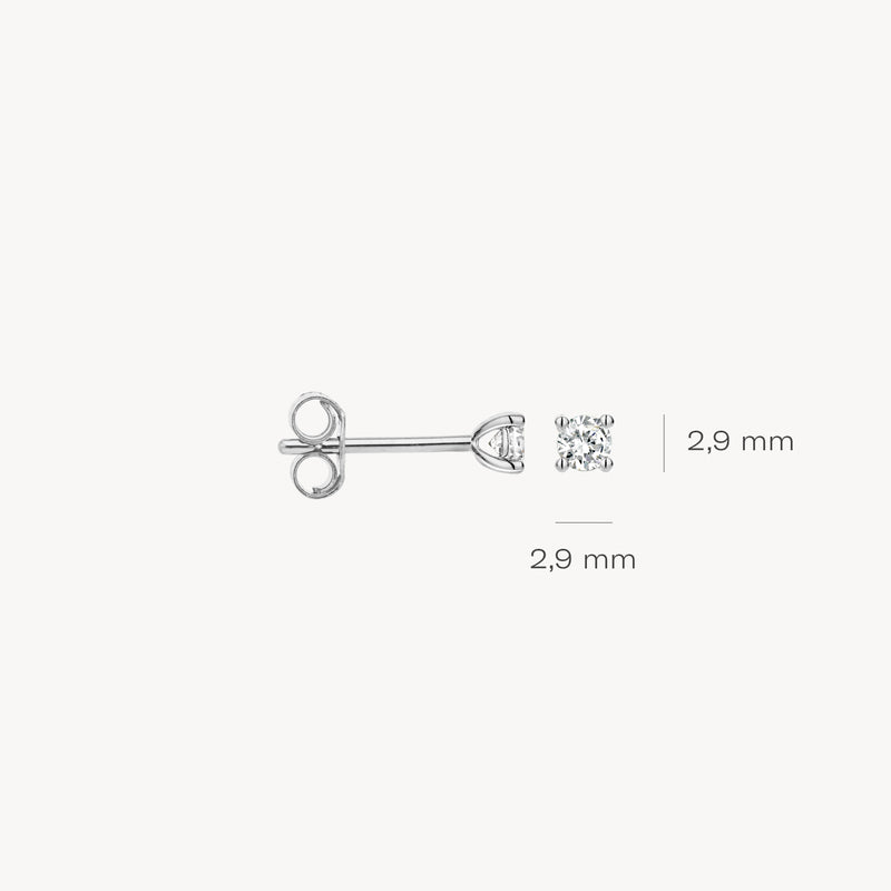 14k wit gouden oorknop met ronde natuurlijke diamant van 2,9 mm.
