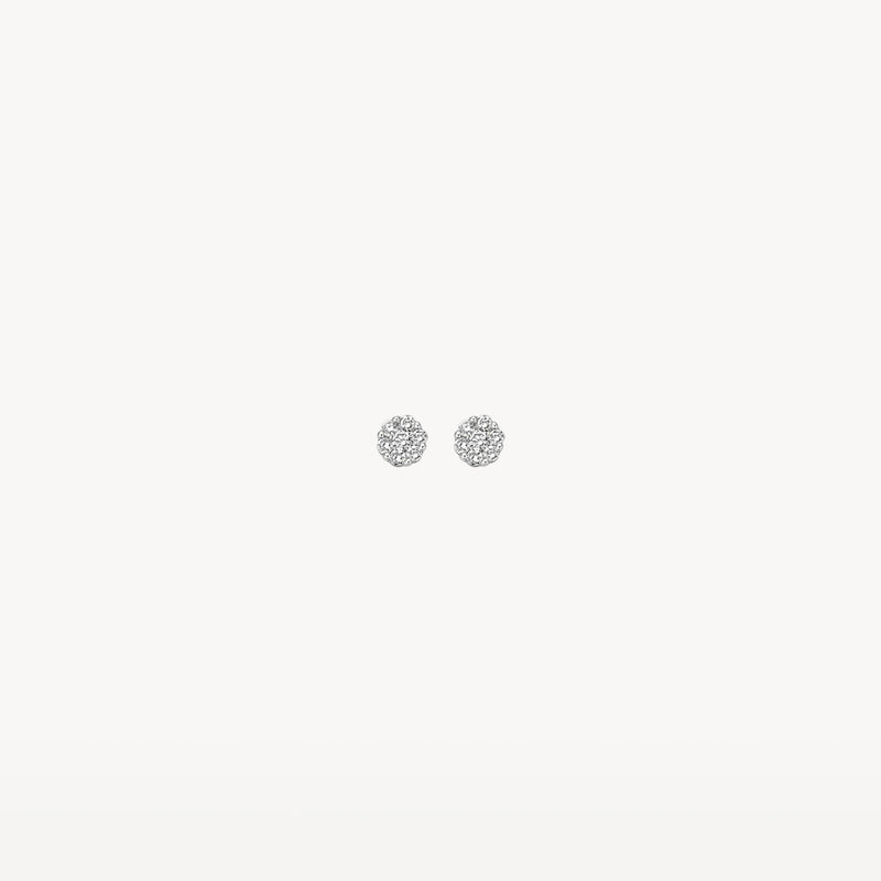 14k wit gouden oorknoppen met fonkelende natuurlijke diamanten, ronde vorm.