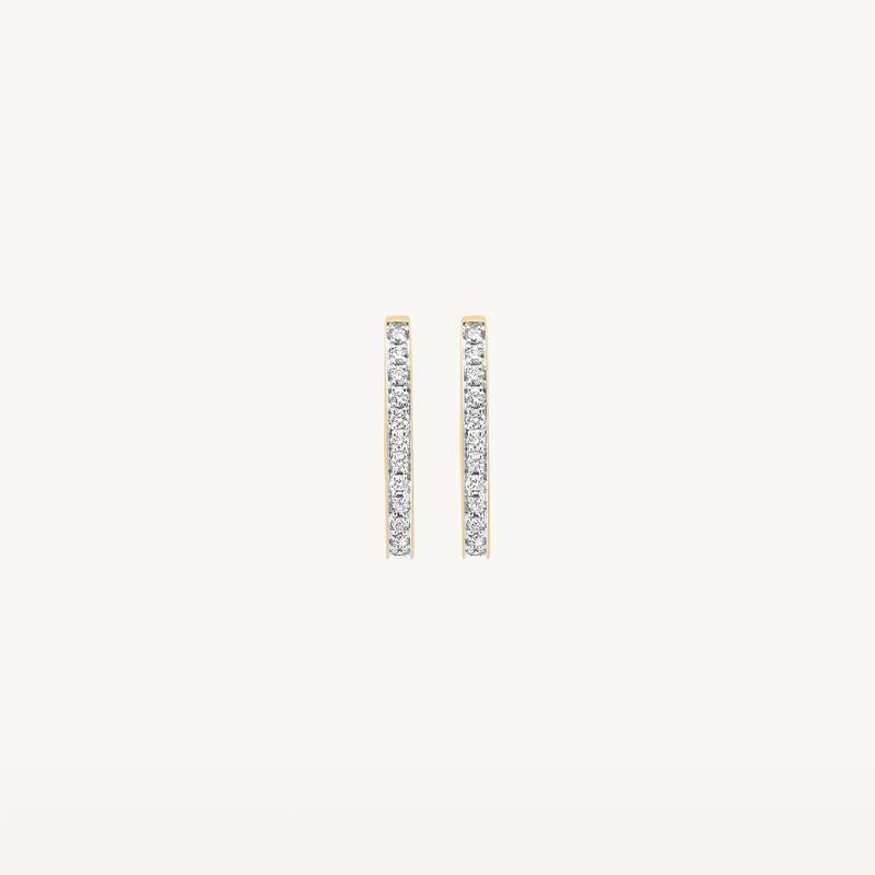 14k geel gouden oorringen met rij briljante geslepen diamanten.