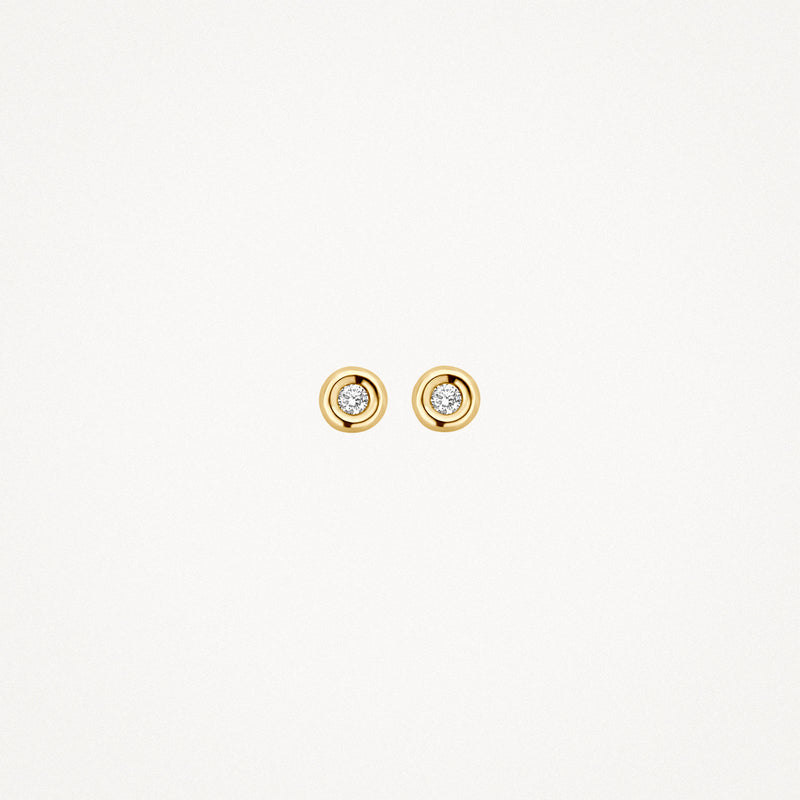 14k geel goud oorknoppen met ronde natuurlijke diamant in bicolor goud setting.