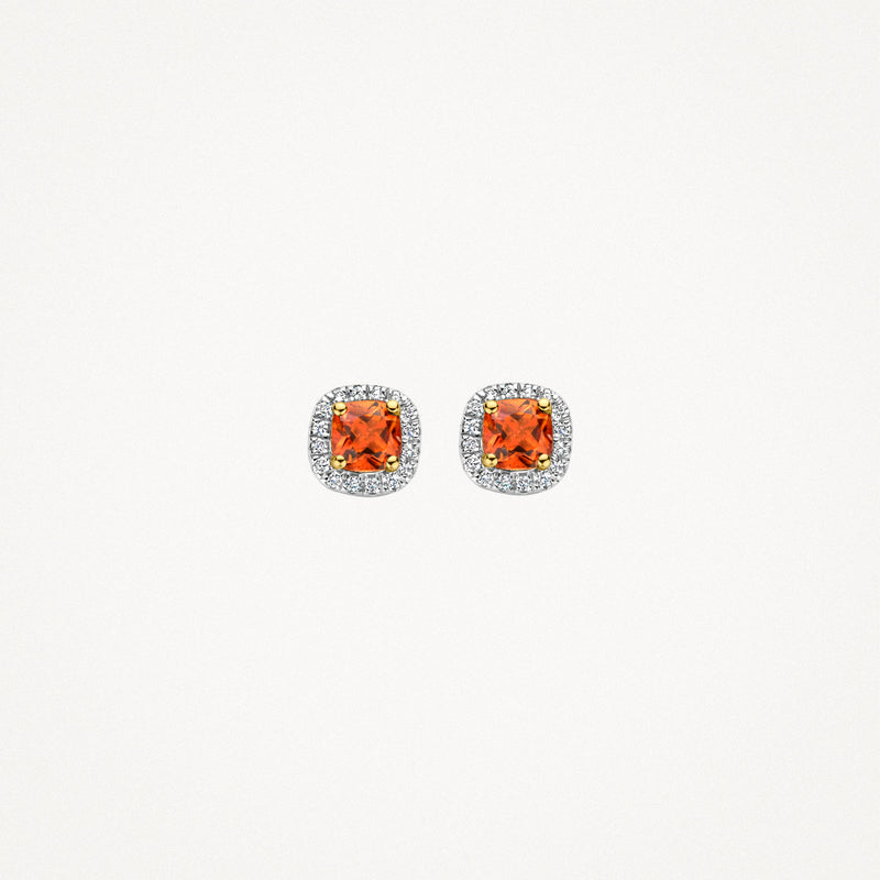 Bicolor 14k goud oorknoppen met vierkante citrien en diamantaccenten.